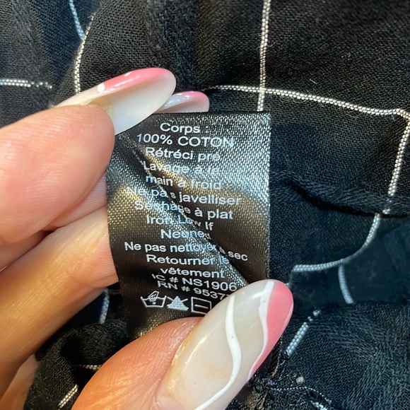 NWT black white check 100% cotton light loose fit cap short sleeve top S XS - Picture 6 of 9